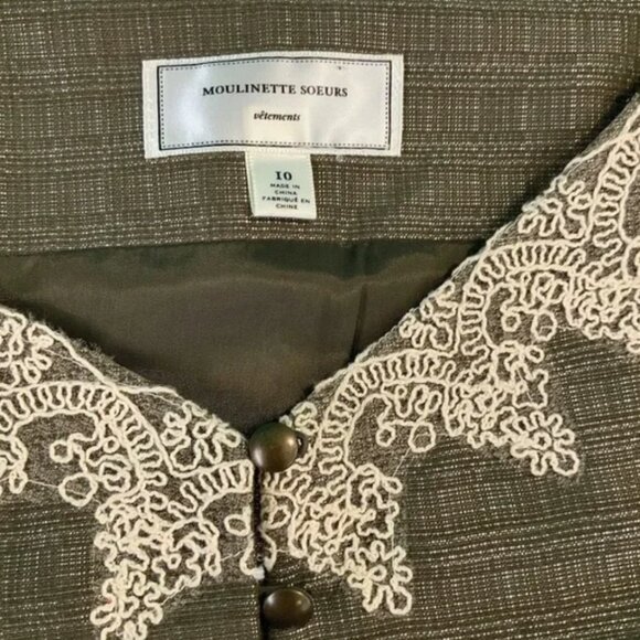 Anthropologie Moulinette Soeurs Rainwashed Shale Dress W/Crochet Eyelet Lace 10 - Picture 6 of 7